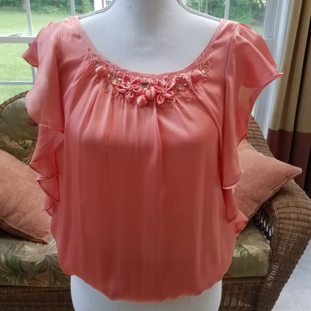 Coral ruffle sleeve blouse by Charlotte Russe